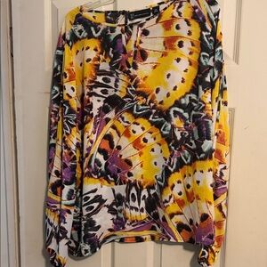 New York & Company Yellow and Purple Butterfly Print Blouse